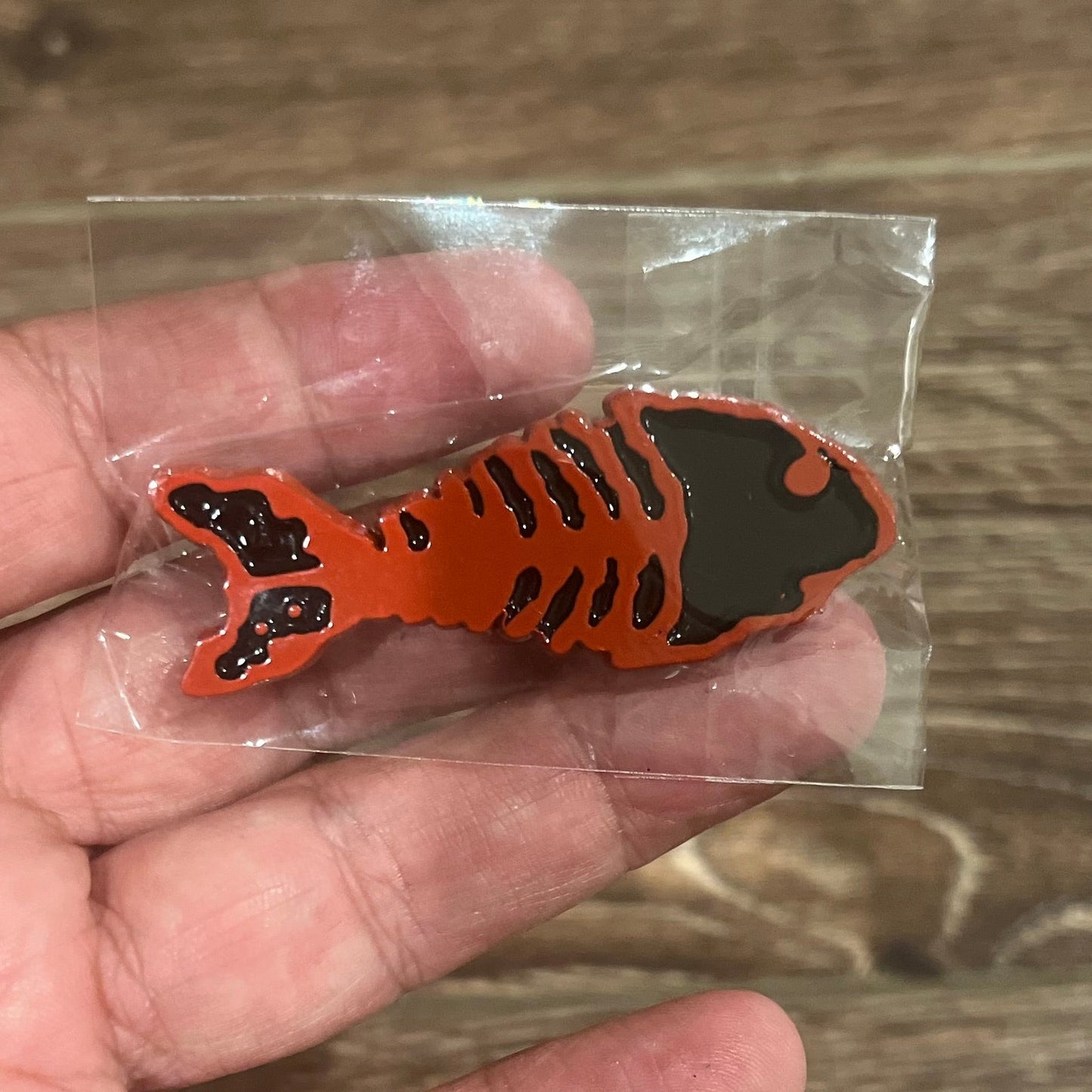 Fishbone Metal Pin - Red, Black, White, Green and Silver