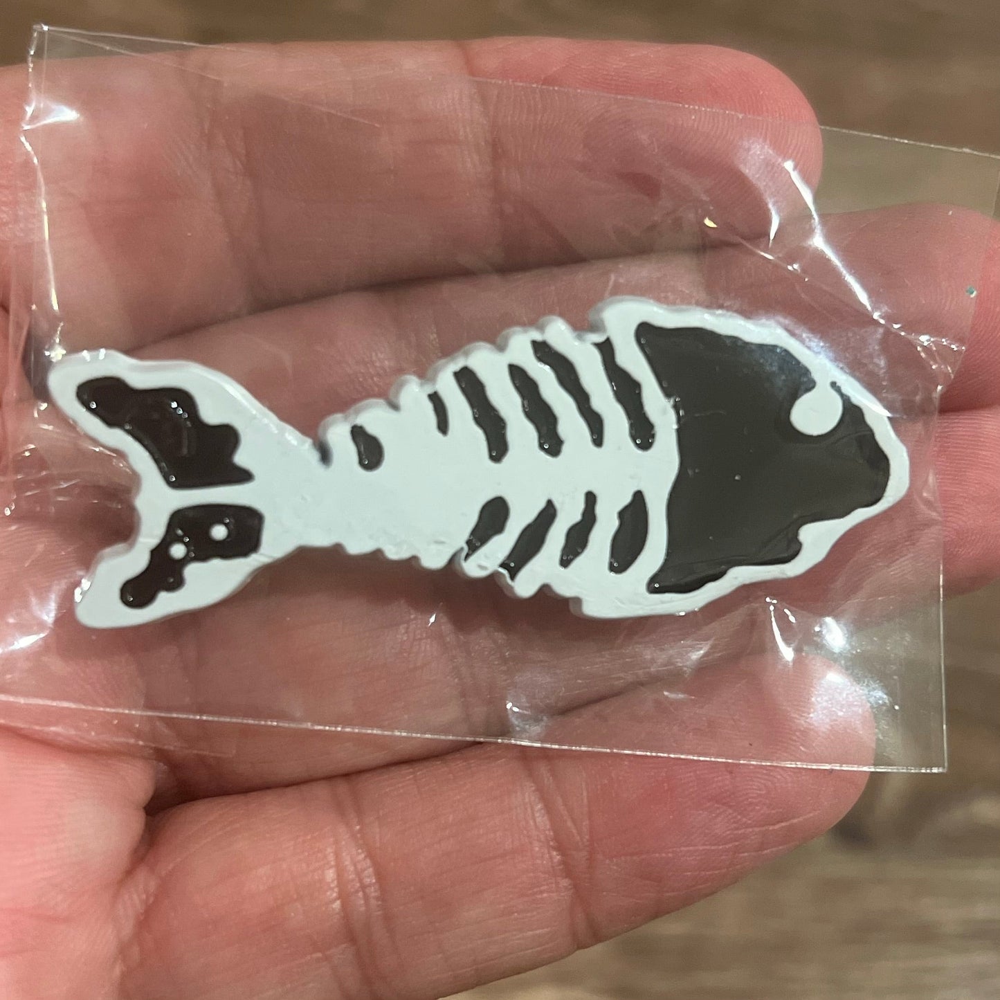Fishbone Metal Pin - Red, Black, White, Green and Silver
