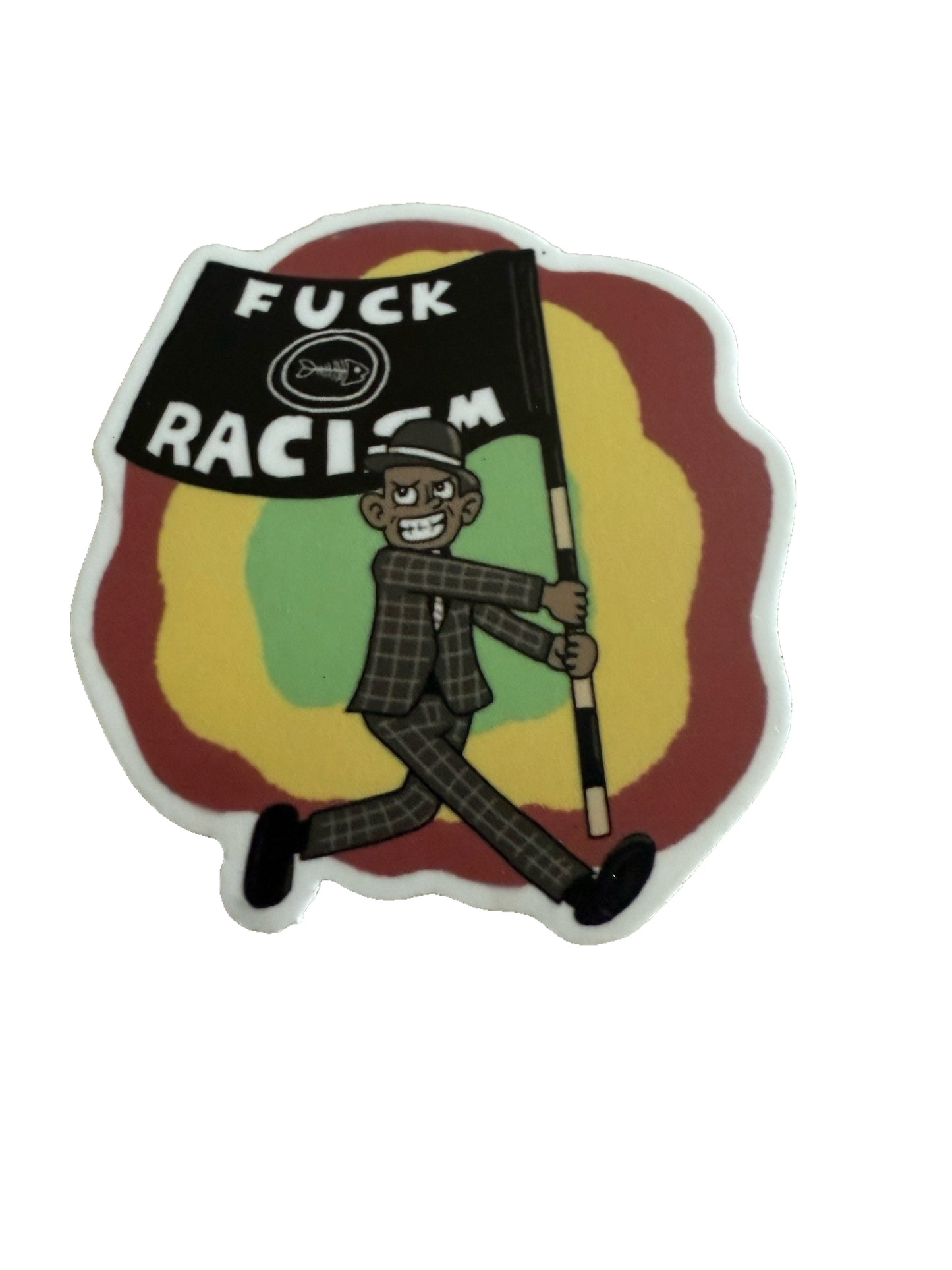 Fishbone Keychain/Angelo Fuck Racism sticker